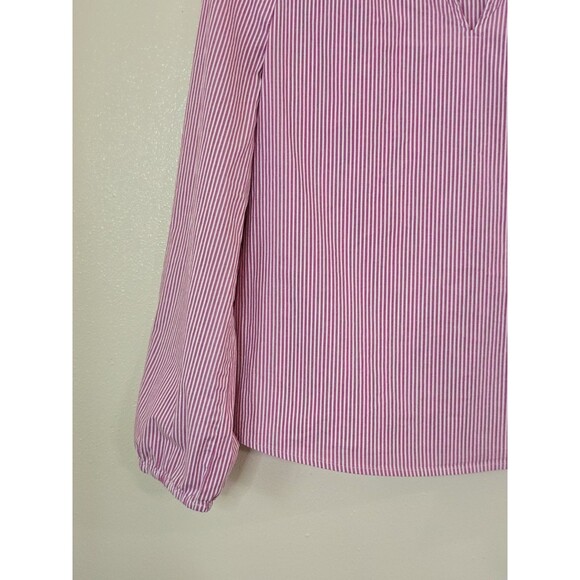 J. Crew Pink Striped Peasant Top Split Neck Ruffle Size Medium Long Sleeve - Picture 5 of 11